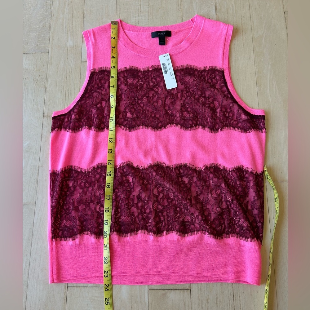J. Crew Pink Women's 100% Merino Wool Tank Top with Lace Detail - Size Large NWT - Picture 7 of 9